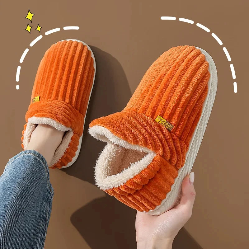 New Fur Slippers for Women Men Winter Furry Fashion Warm Ankles Plush Cozy Slides for Home Indoor Soft Sole Cotton Shoes