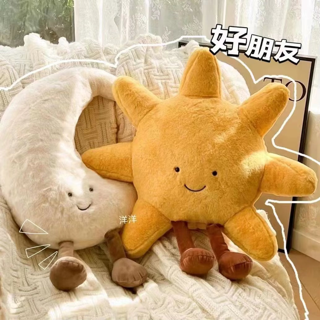 NEW Smile Face Moon & Yellow Sun Plushie Cushion High-Quality Stuffed Weather Toy for Kids Bedroom Decor Soft Sofa Throw Pillow