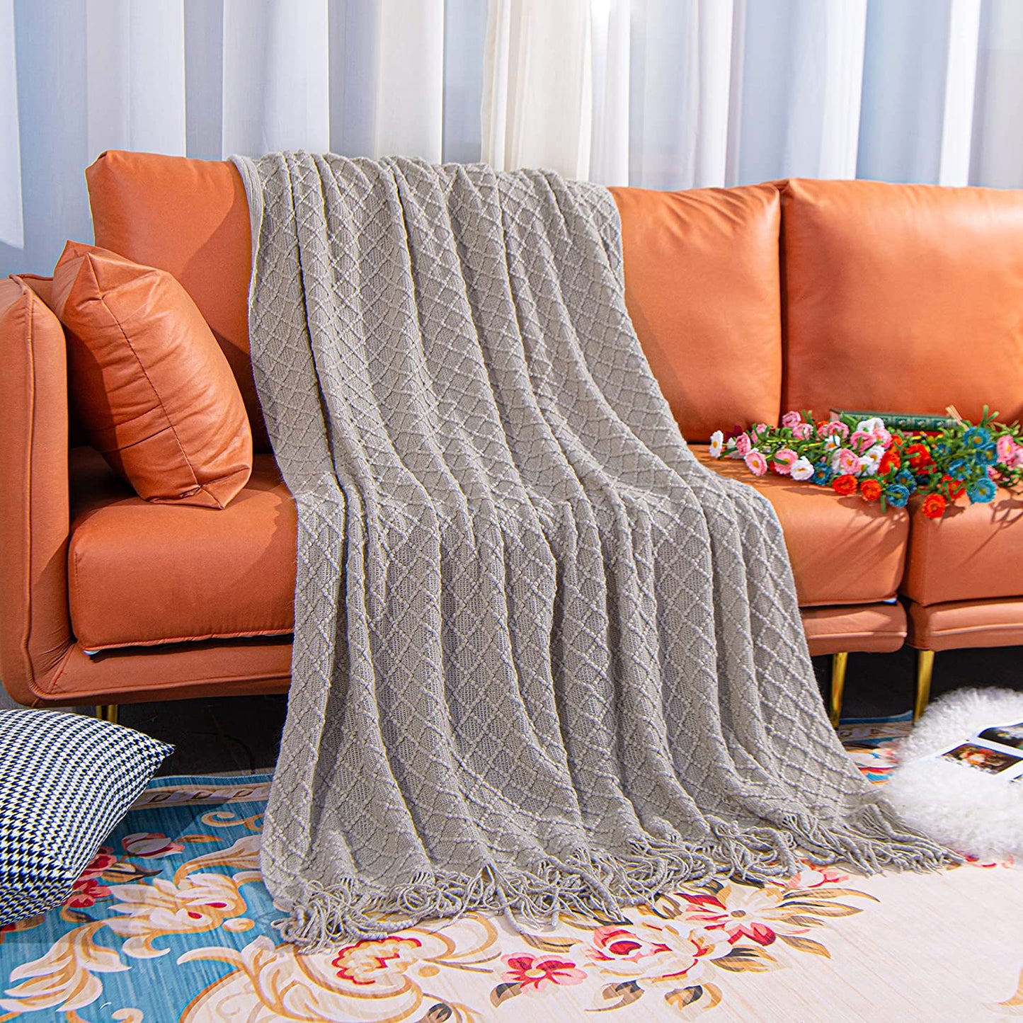 Knitted Tassel Throw Blanket
