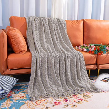 Knitted Tassel Throw Blanket