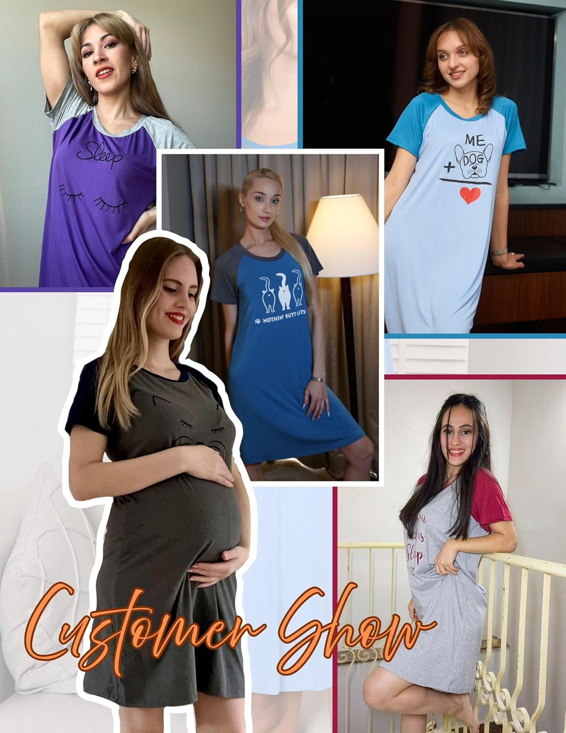 Womens Nightgown Short Sleeve Night Dress Printed Sleepwear Soft Sleep Shirt S-3XL