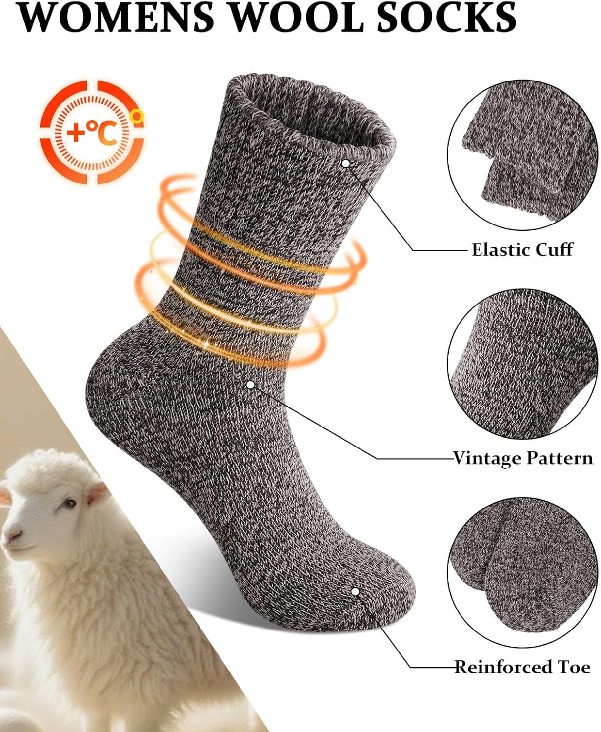 Wool Socks for Women, Winter Warm Stocking Stuffers Gifts for Women Cabin Crew Hiking Boot Socks