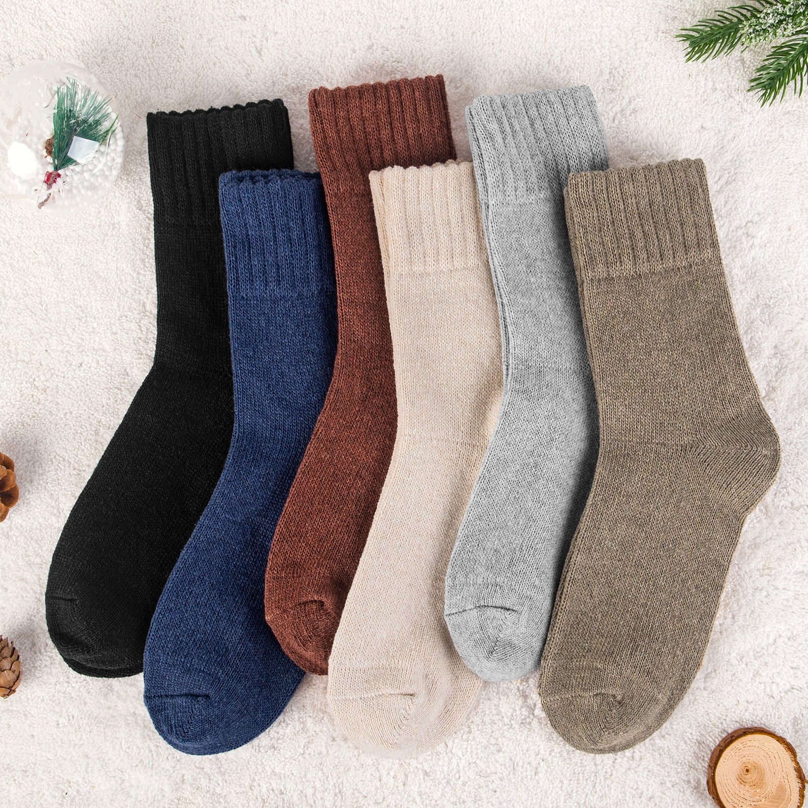 6 Pairs Womens Socks Wool Socks Thick Knit Warm Winter Socks for Women Gifts Size 5-9