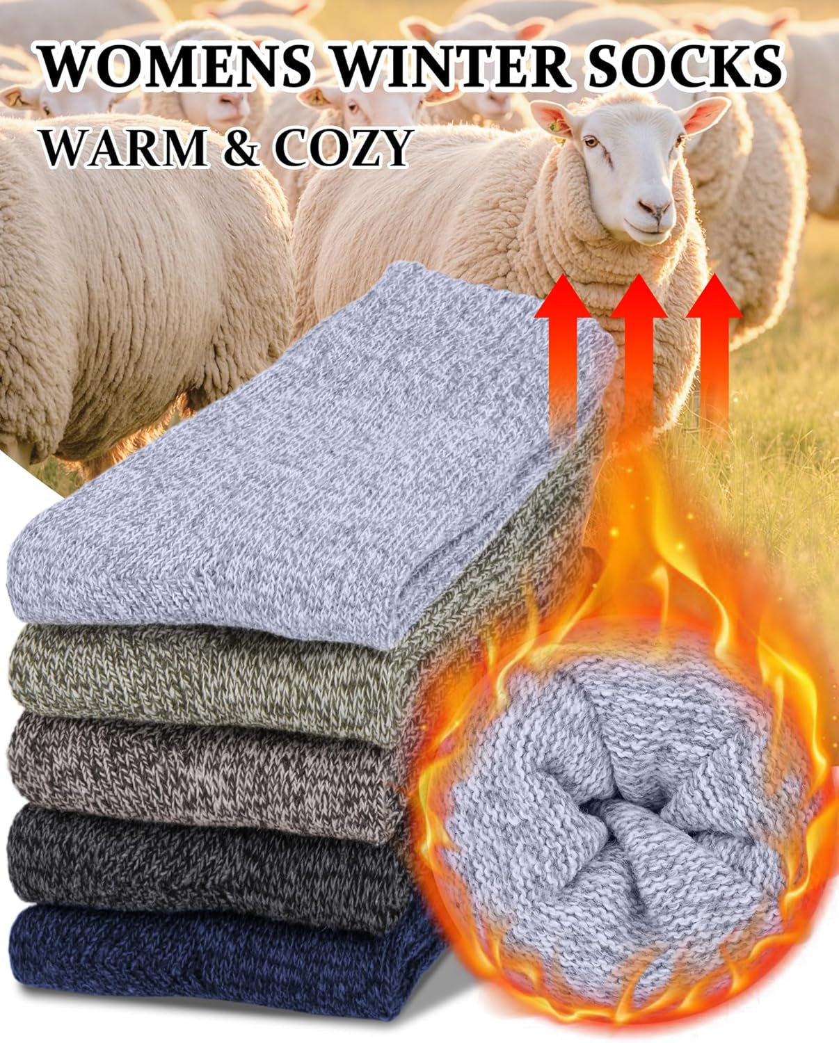 Wool Socks for Women, Winter Warm Stocking Stuffers Gifts for Women Cabin Crew Hiking Boot Socks