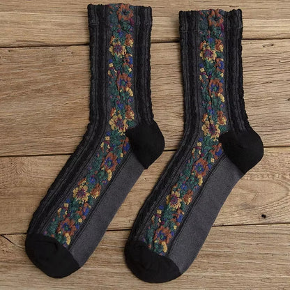 Women'S Socks Pure Cotton Flower Embroidery Medium Tube Socks Retro 2024 Trend Ethnic Style Spring Summer