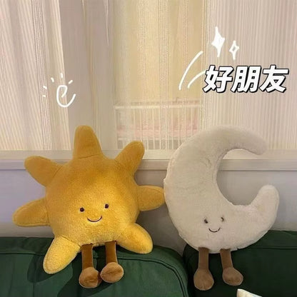 NEW Smile Face Moon & Yellow Sun Plushie Cushion High-Quality Stuffed Weather Toy for Kids Bedroom Decor Soft Sofa Throw Pillow